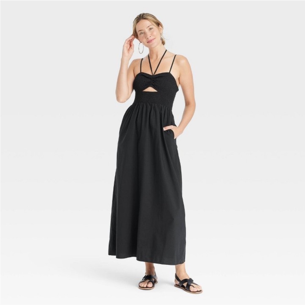 Cutout Maxi Halter Dress with Smocked Bodice
